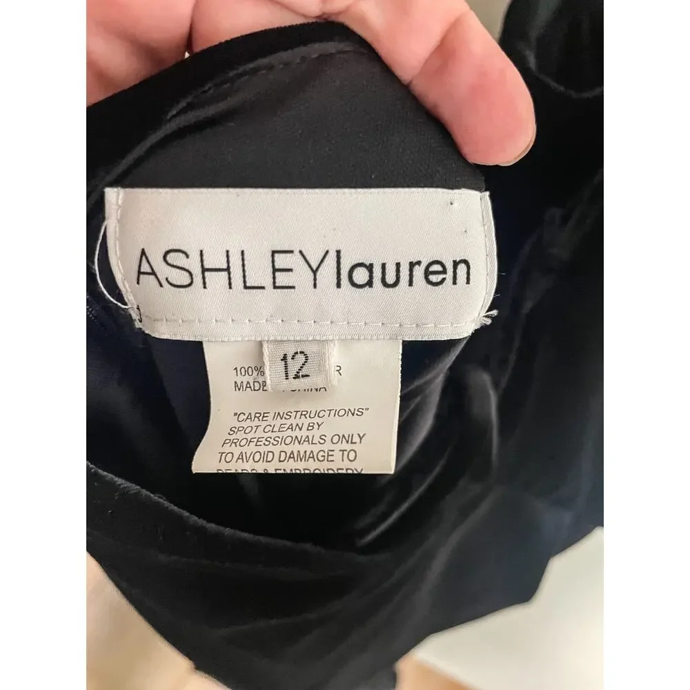 Ashley Lauren Black Style 1962 Velvet Prom Faux Wrap Dress. Size 12. EUC. - Picture 6 of 7